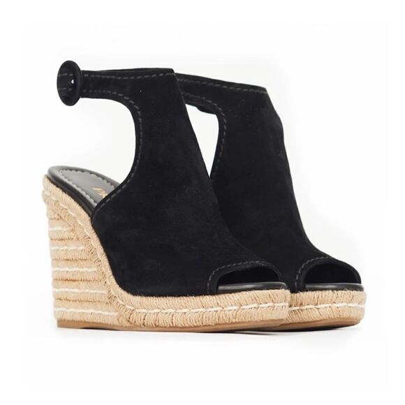 PRADA Black Suede Espadrille Wedge Sandals